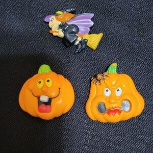 Vintage Halloween Russ Halloween Pumpkin And Witch Pin Set Of 3